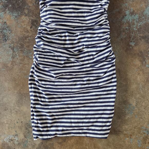 Boden Breton Striped V Neck Sheath Dress Size 4 Ruched White Blue Fitted Stretch - Picture 3 of 6